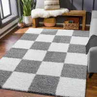 Muratap Milano geblokt hoogpolig vloerkleed modern licht creme- 200x290 cm