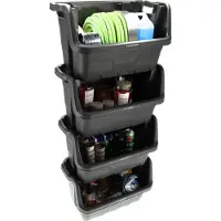 Discountershop Stapelbak Zwart 4 Stuks -Magazijnbak - Mand - Opbergbak - Stapelbaar - Opslagbox -opbergsysteem