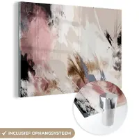 MuchoWow Glasschilderij 180x120 cm - Schilderij acrylglas - Verf - Abstract - Roze - Wit - Foto op glas - Muurdecoratie woonkamer - Wanddecoratie slaapkamer - Schilderijen