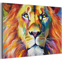 MuchoWow Aluminium schilderij 90x60 cm - Wanddecoratie metaal - Leeuw - Olieverf - Kunst - Dieren - Metalen muurdecoratie woonkamer - Decoratie industrieel - Foto op dibond - Industriële accessoires slaapkamer