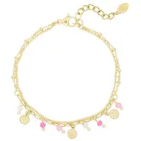 Yehwang Dames Armband Met Muntjes En Kralen - Roze/goud - Verkleurt niet - Cadeau - Goudlief.nl