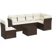 vidaXL 7-delige Loungeset met kussens poly rattan bruin