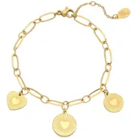 Yehwang Gouden armband met bedeltjes - hartjes - stainless steel - kadotip - waterproof