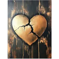 PosterMonkey Poster 30x40 cm - Gebroken hart - Goud - Houtlook - Liefde - Posters - Kamer decoratie - Wanddecoratie woonkamer - Muurdecoratie slaapkamer