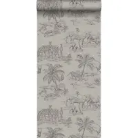 Origin Wallcoverings behang jungle dieren klei grijs - 53 cm x 10.05 m - 347443