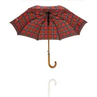 Discountershop Paraplu geruit rood automatisch - Houten Handvat - Ruitpatroon ⌀ 105