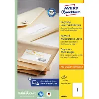 Avery Zweckform Etiketten , voor printertype inkjet/laser, rechthoekig, duurzaam, A4-formaat, papier, natuurwit, 100 etiketten, B 297 x H 210 mm