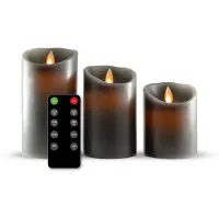 FlinQ Led kaars 7.5 x 10, 12.5, 15 cm | Antraciet | Bewegende vlam | 3 stuks
