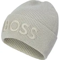 BOSS Beanie van een wolmix met logostiksel