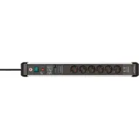 Brennenstuhl Premium-Protect-Line 6-voudige contactdoosstrip, 3 m kabel, 60.000A overspanningsbeveiliging, 2 USB-poorten, geanodiseerd aluminium, zwart/aluminiumzilver