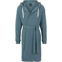 BOSS Blauwe ochtendjas met capuchon en logoprints op de mouwen Maat M