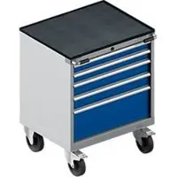 Schäfer Shop ladekast met wielen WSK 18-27, 4 laden, tot 200 kg, B 411 x D 572 x H 770 mm, gentiaanblauw/blank aluminiumkleur