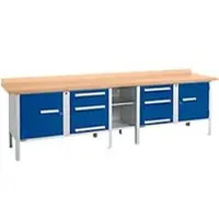 Schäfer Shop Box-type werkbank PWi 300-2, beuken multiplex blad, tot 750 kg, B 3000 x D 700 x H 840 mm, gentiaanblauw