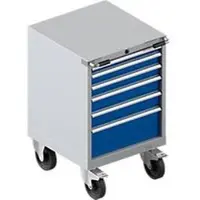 Schäfer Shop Mobiele gereedschapskast WSK 27-27, 6 laden, tot 75 kg, H 870 mm, individuele vergrendeling, staal, wit aluminium/gentiaanblauw