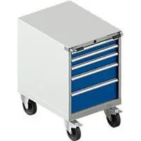 Schäfer Shop Gereedschapskast verrijdbaar WSK 36-27, 5 laden, H 920 mm, enkele vergrendeling, staal, 200 kg draagvermogen, licht-grijs/enziumblauw