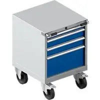 Schäfer Shop Gereedschapskast verrijdbaar WSK 27-27, 4 laden, H 770 mm, enkele vergrendeling, staal, wit aluminium/enziumblauw, met een lengte van 1,5 meter.