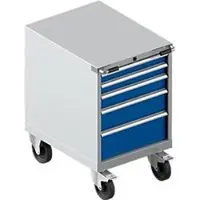Schäfer Shop Gereedschapskast verrijdbaar WSK 36-27, 5 laden, H 920 mm, enkele vergrendeling, staal, 200 kg draagvermogen, wit aluminium/enziumblauw, met een lengte van 200 kg.
