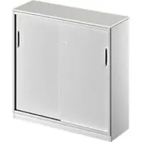 Schäfer Shop Schuifdeurkast TETRIS SOLID, 3 ordnerhoogten, B 1200 x H 1170 mm, middenwand, 19 mm afdekplaat, lichtgrijs/blank aluminium