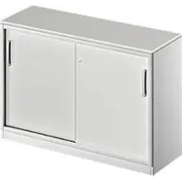 Schäfer Shop Schuifdeurkast TETRIS SOLID, 2 ordnerhoogten, B 1200 mm, incl. 19 mm afdekplaat, lichtgrijs/blank aluminium