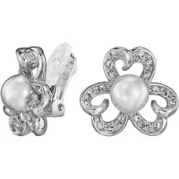 Traveller Clip Oorbellen - Oorclips Dames - Zilver - Parel - Ø 8 mm - Wit - Kristal - Preciosa Crystals - Geplatineerd - Bloem - Ø 20 mm - 114296