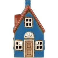 Ib Laursen - Keramieken huisje - waxinelichthouder - blauw bruine deur