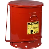 Justrite Container voor olieachtig afval, zelfsluitend deksel, met pedaal, plaatstaal, Ø 460 x H 600 mm, 80 l, rood