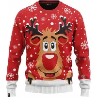 JAP Christmas Kersttrui (maat XS) - 100% Gerecycled - Kriebelt niet - Kerstcadeau volwassenen - Foute Kersttrui dames en heren - Rudolf het Rendier - Rood