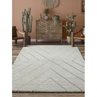 The Carpet Bahar Shaggy – Hoogpolig vloerkleed met modern patroon, crème, 160 x 230 cm