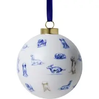 Heinen Delfts Blauw Kerstbal Teckel Nhaan hondentrucjes - Keramiek - 8 cm