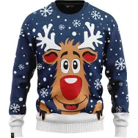 JAP Christmas Kersttrui (maat 5XL) - 100% Gerecycled - Kriebelt niet - Kerstcadeau volwassenen - Foute Kersttrui dames en heren XXXXXL - Rudolf het Rendier - Donker blauw