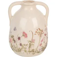 Clayre & Eef Vaas Ø 14x18 cm Beige Roze Keramiek Bloemen