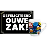 123 Kado koffiemokken Grappige verjaardagsmok/beker 65 jaar man met grappige tekst 300 ml + wenskaart Gefeliciteerd ouwe zak