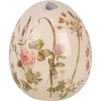 Clayre & Eef Decoratie Ei Ø 14x16 cm Beige Roze Keramiek Bloemen