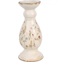 Clayre & Eef Kandelaar Ø 14x32 cm Beige Roze Keramiek Bloemen
