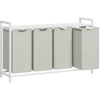 Mazazu MIRA Home - Wasmand - Kast met wasmanden - Hout/Metaal - Wit - 33x166x72