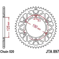 JT Sprockets Achtertandwiel 899, 47 tanden, aluminium Racelite, voor KTM SX/EXC/LC4 (1991-2021), (89947JT), (JTR897.47), (ketting 520), kleur: zwart