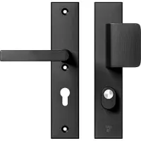 Axa Edge Plus veiligheidsbeslag voordeur rechthoekig schild D-knop/Blok-kruk PC72 met kerntrekbeveiliging SKG3 - aluminium/zwart