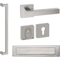 Hardbrass Voordeurset vierkant met greep Denver S 600mm SKG3 met kerntrekbeveiliging - RVS