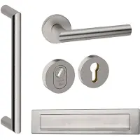 Hardbrass Voordeurset rond met greep Nairobi 800mm SKG3 met kerntrekbeveiliging - RVS