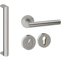 Hardbrass Voordeurset rond 3-delig met greep Moskou 350mm SKG3 met kerntrekbeveiliging - RVS