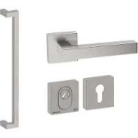 Hardbrass Voordeurset vierkant 3-delig met greep Denver S 600mm SKG3 met kerntrekbeveiliging - RVS