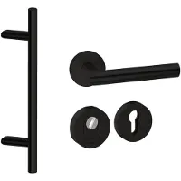 Hardbrass Voordeurset rond 3-delig met greep schuin 460mm SKG3 met kerntrekbeveiliging - zwart
