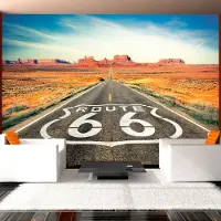 Karo-art 196cm X 140cm - Zelfklevend fotobehang - Route 66 , Premium Print
