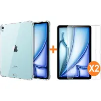 Ntech Tablet Hoes Geschikt voor iPad Air 11 2024 Transparant silicone hoes + iPad Air 6 2024 screenprotector 2 stuks