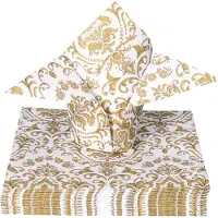 Ambiente Tafel diner servetten - Wit/goud Barok patroon thema - 40x stuks - 33 x 33 cm