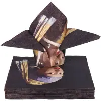 Ambiente Tafel diner servetten - Johannes Vermeer - 40x stuks - 33 x 33 cm - schilderijen - kunst - Meisje met de parel