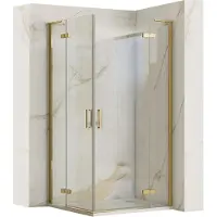 REA Hugo Double Brush Gold 90X90 - 200 cm - Douchecabine - Vierkant - Geborsteld Goud