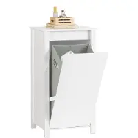 SoBuy Badkamerkast BZR100-W - Kantelbare Wasmand - 45 x 35 x 85,5 cm - Wit