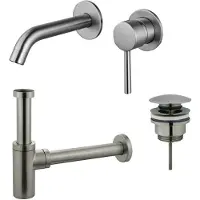 FortiFura Calvi Slim Wastafelkraanset - inbouw wastafelkraan - klikwaste plug - design sifon - Geborsteld RVS PVD (RVS) SW377860/SW696201/SW696212