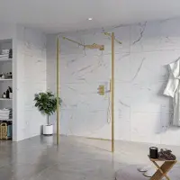 FortiFura Galeria Vrijstaande Inloopdouche - 110x200cm - Helder - antikalk - 8mm veiligheidsglas - 2 zijwanden 40cm - wandsteunen en hoekprofielen - Geborsteld Messing PVD (Goud) SW927770